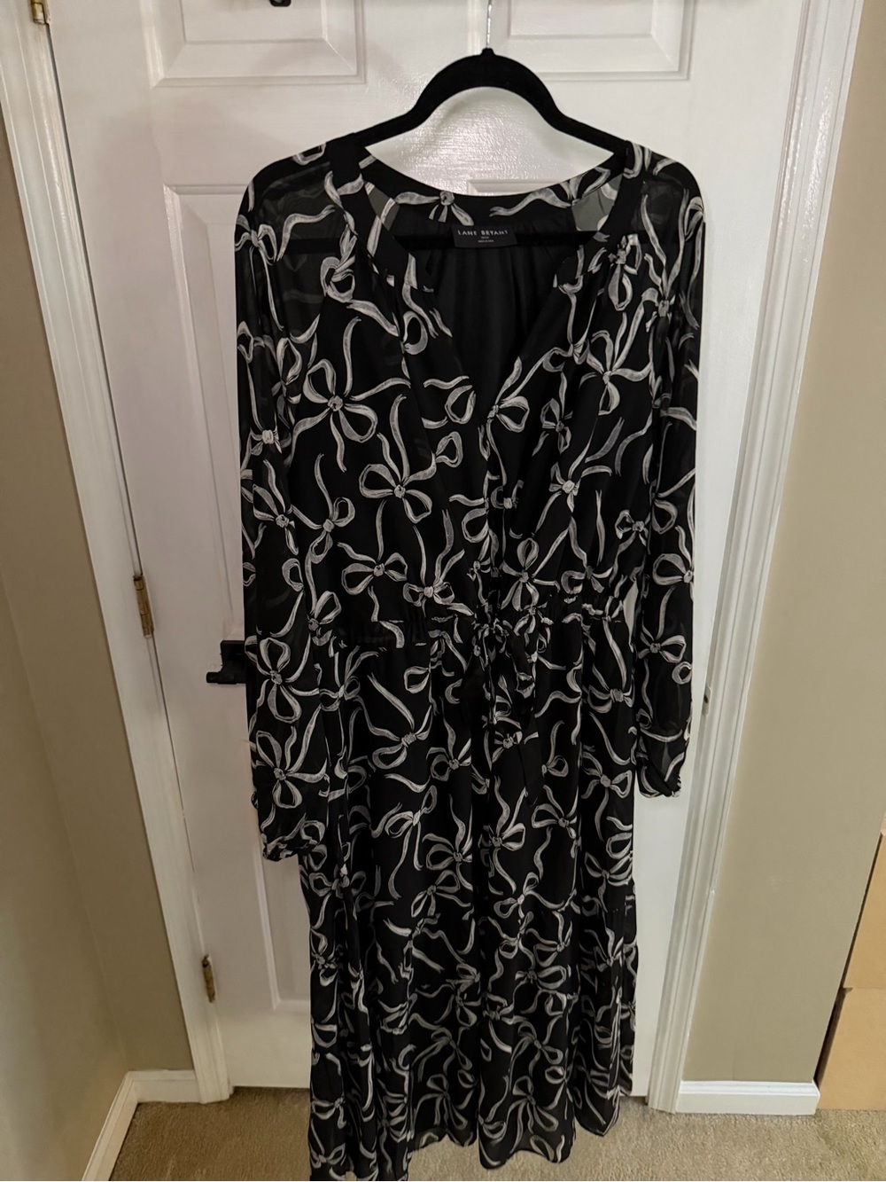 Lane Bryant Black & White Tie-Pattern Long Sleeve Dress